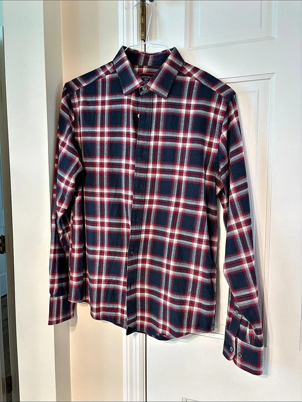 UNTUCKit Flannel Shirt Plaid Blue & Red Medium Trim Fit